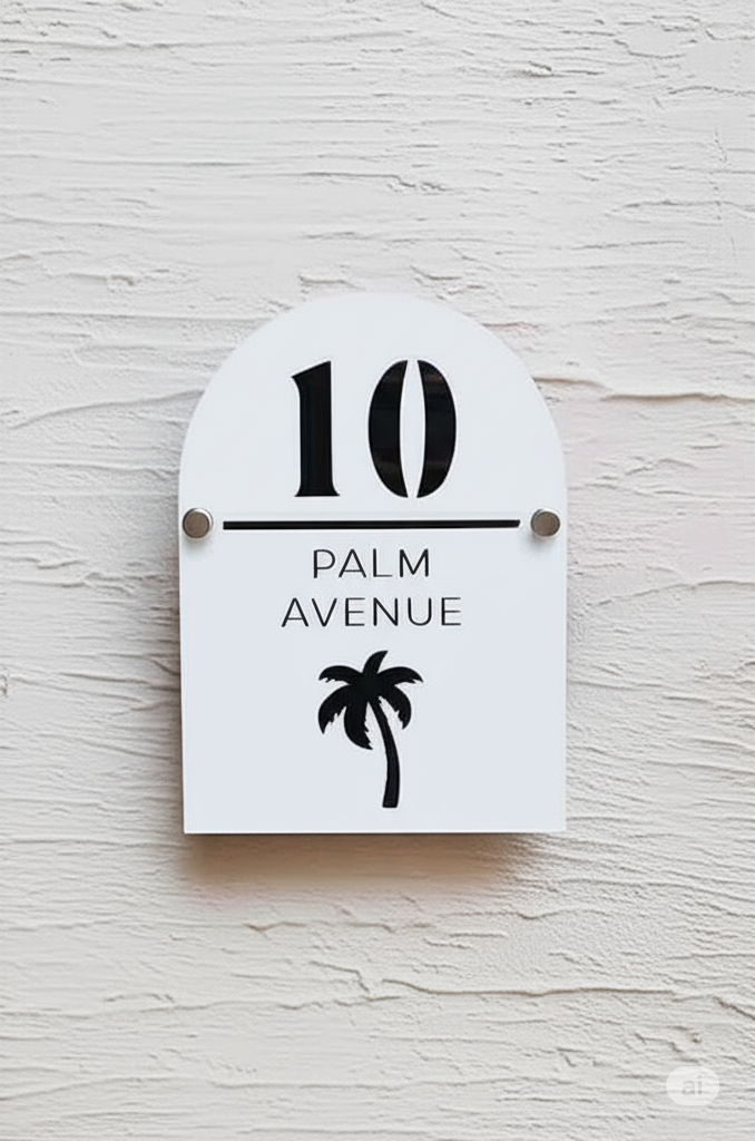 Modern Arched Acrylic House Number Sign