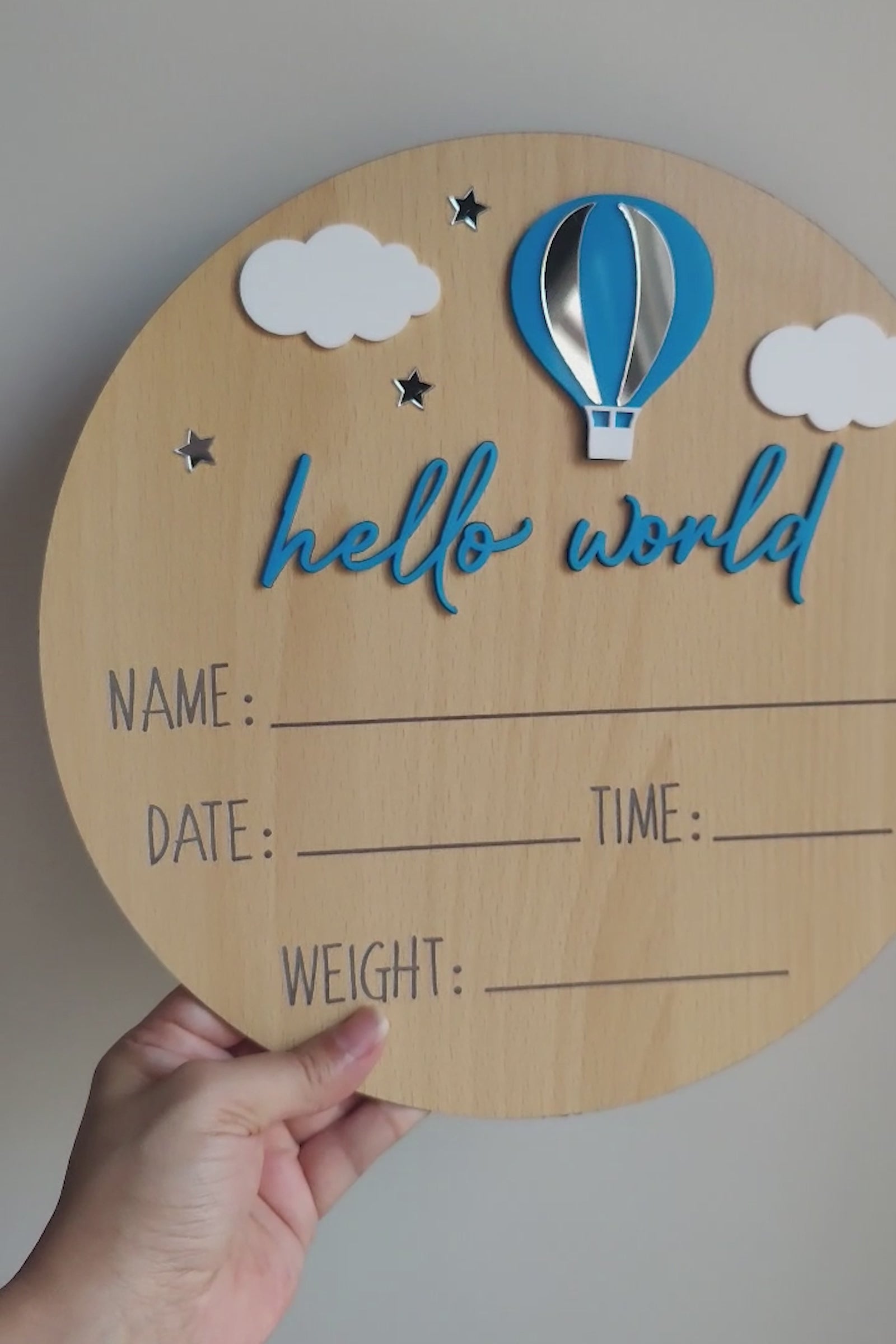 Birth Announcement Boy Plaque - 3D Balloon
