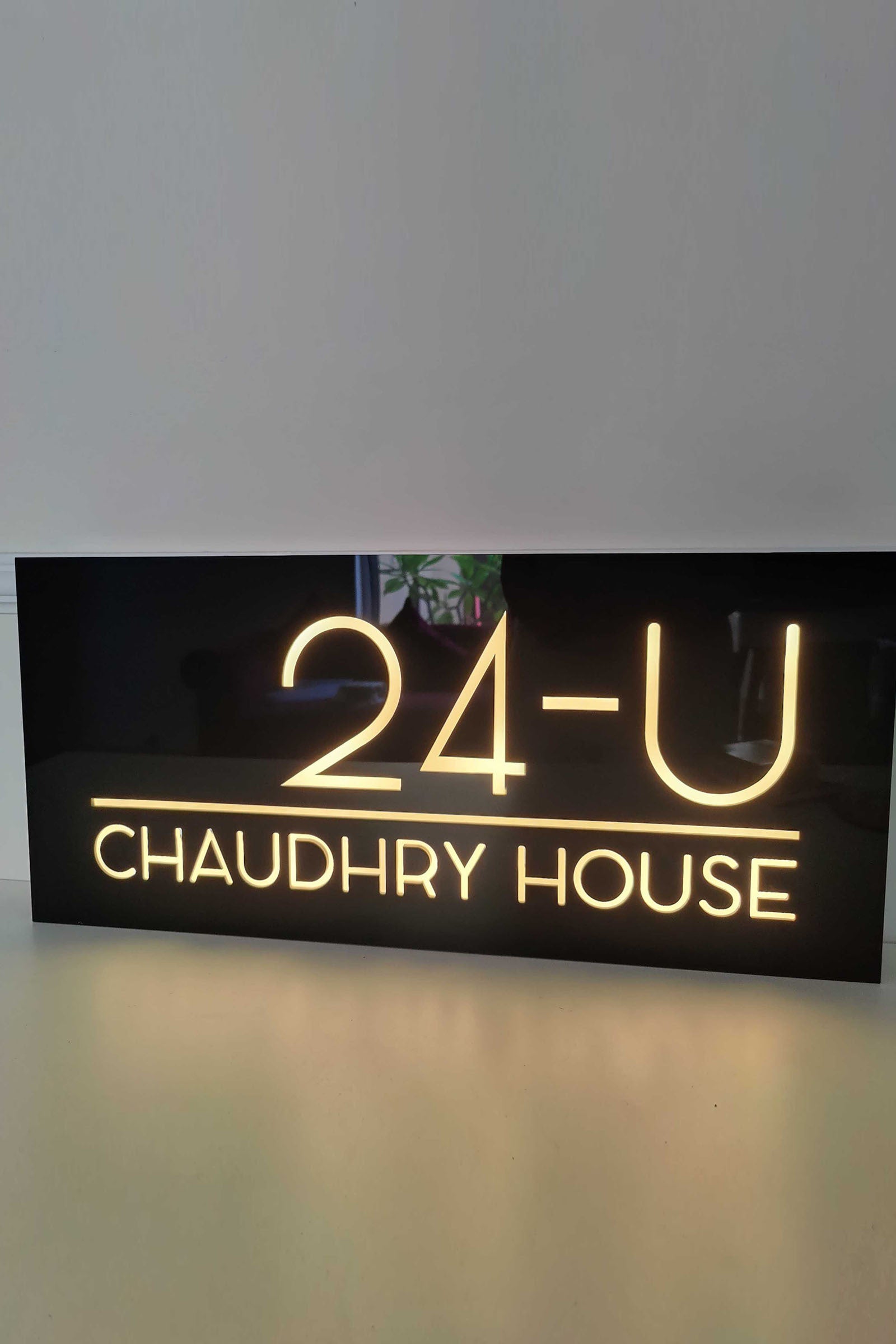 Custom Glossy Black Backlit Arcylic House Sign