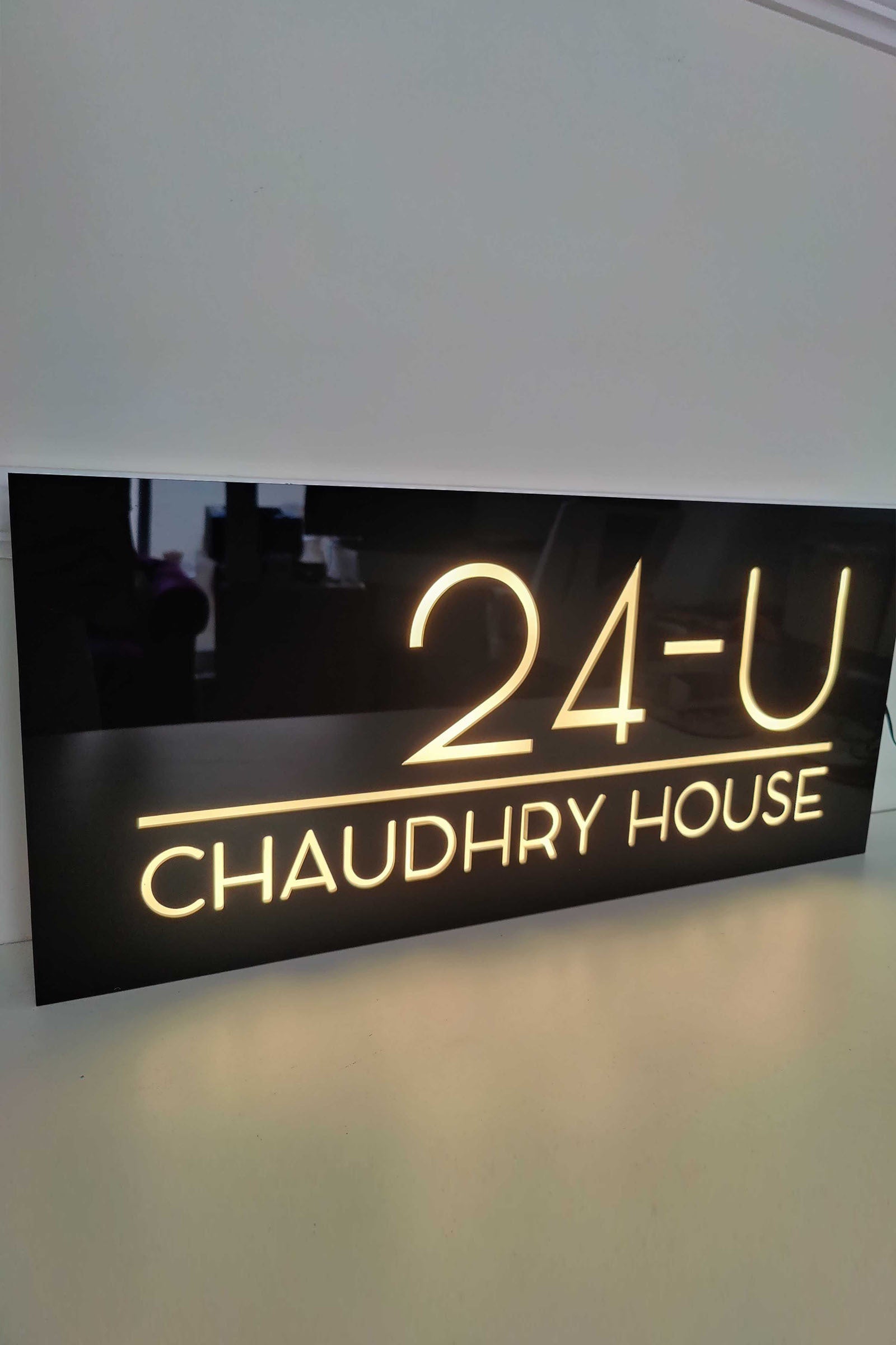 Custom Glossy Black Backlit Arcylic House Sign