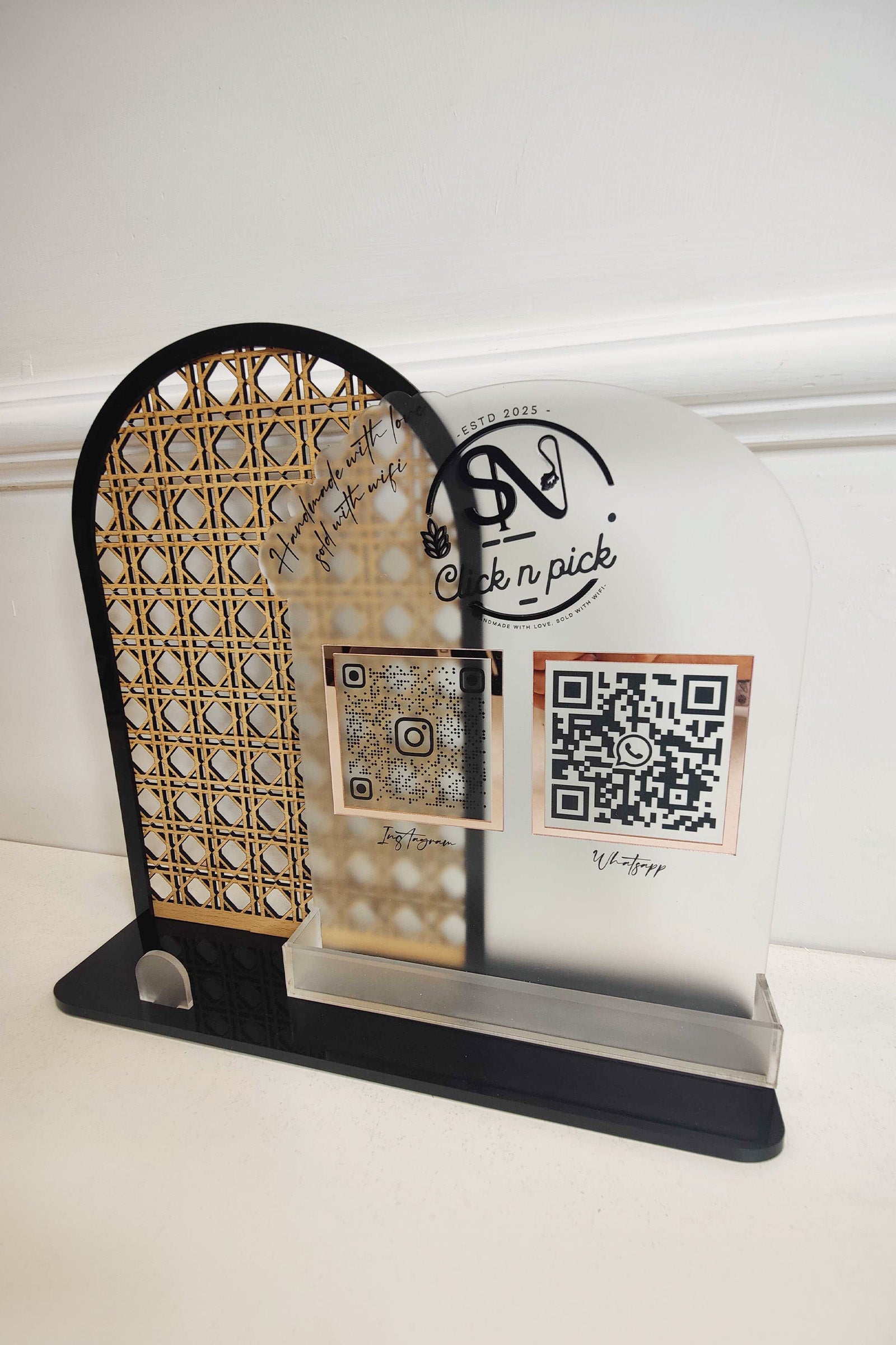 Double Layered Cane QR sign and Card Holder