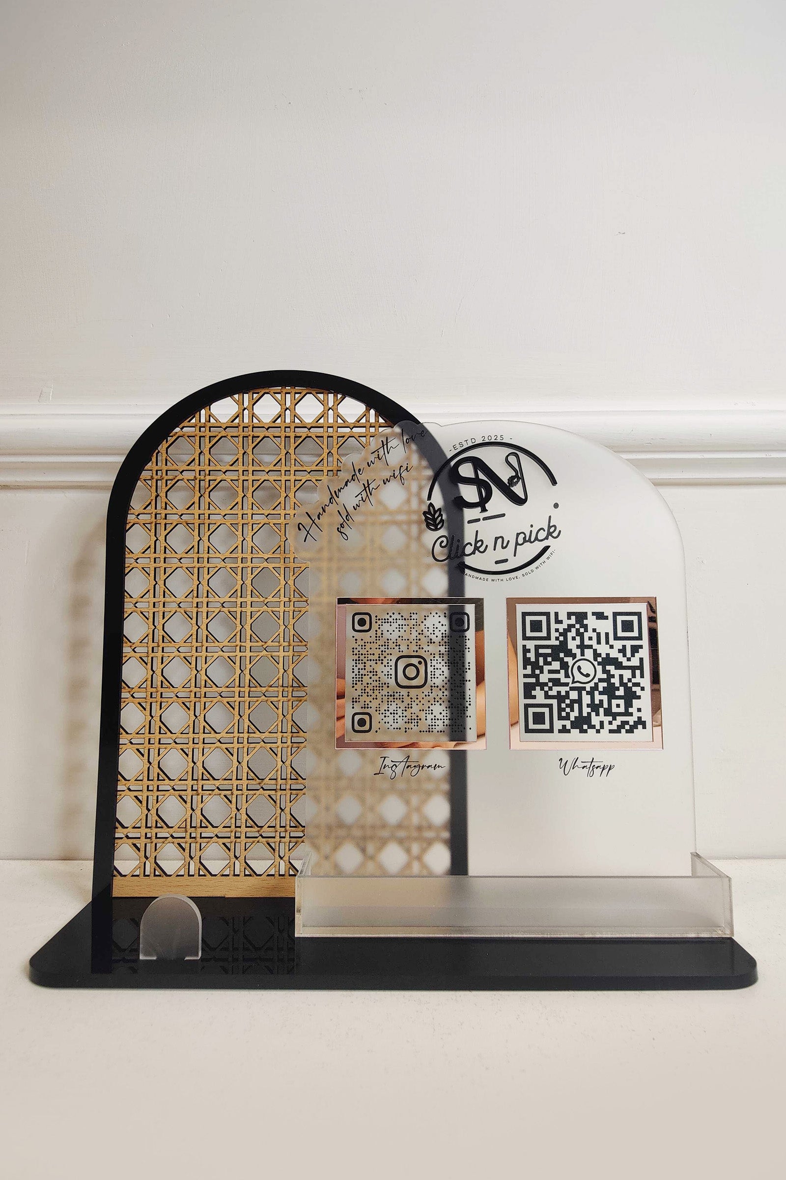 Double Layered Cane QR sign and Card Holder