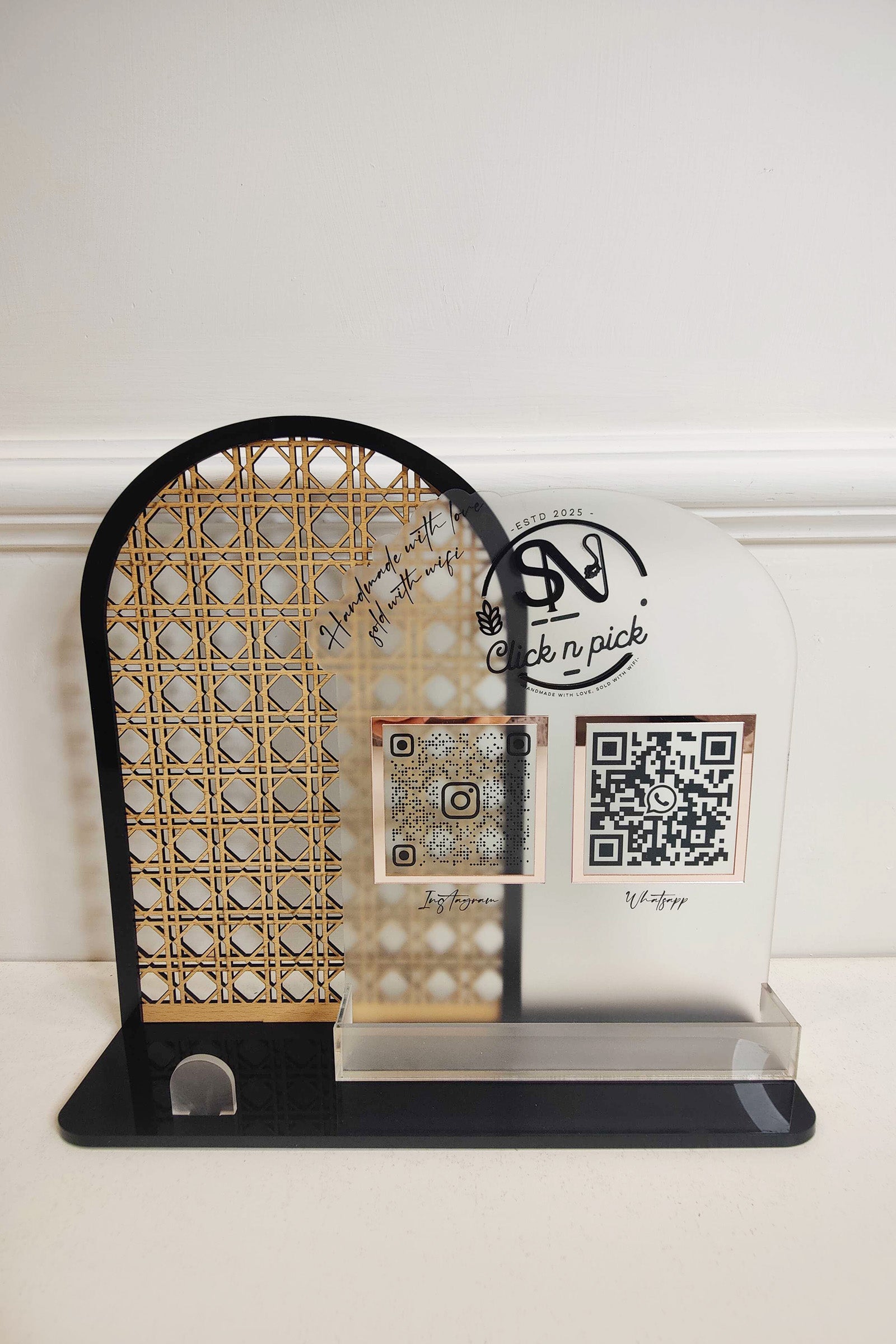 Double Layered Cane QR sign and Card Holder
