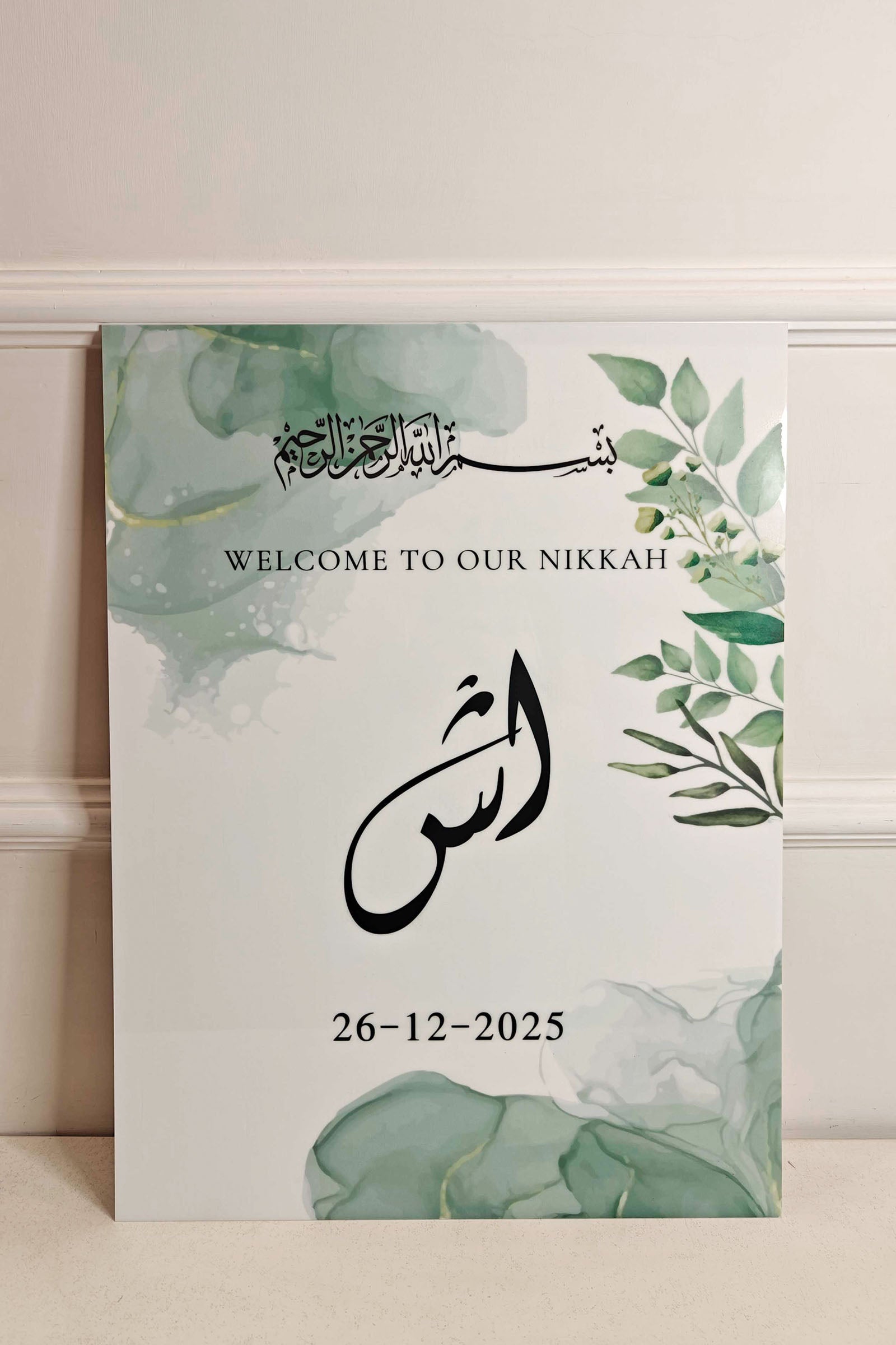 Acrylic Wedding Welcome Sign Board - Leaf Design