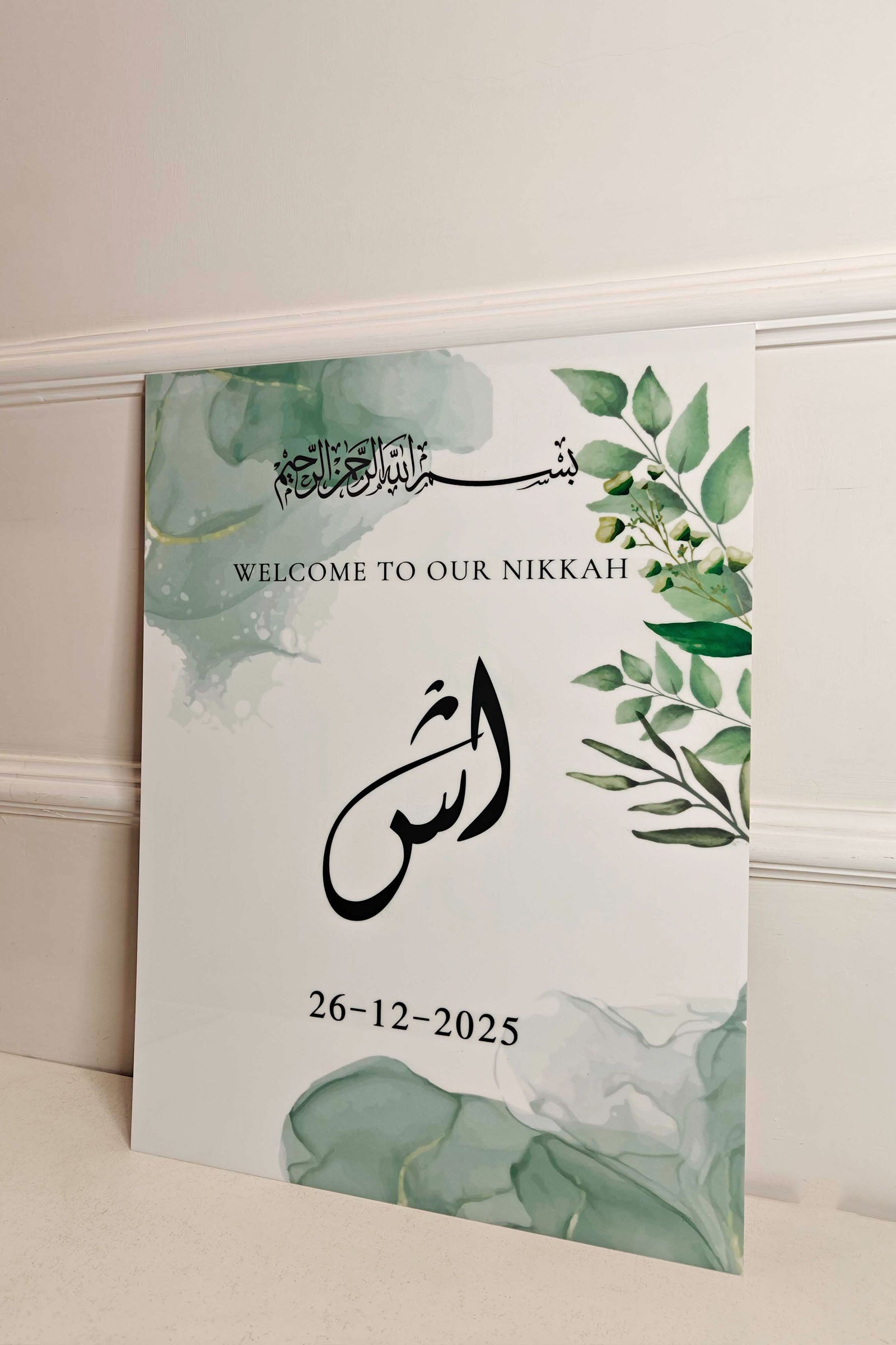 Acrylic Wedding Welcome Sign Board - Leaf Design