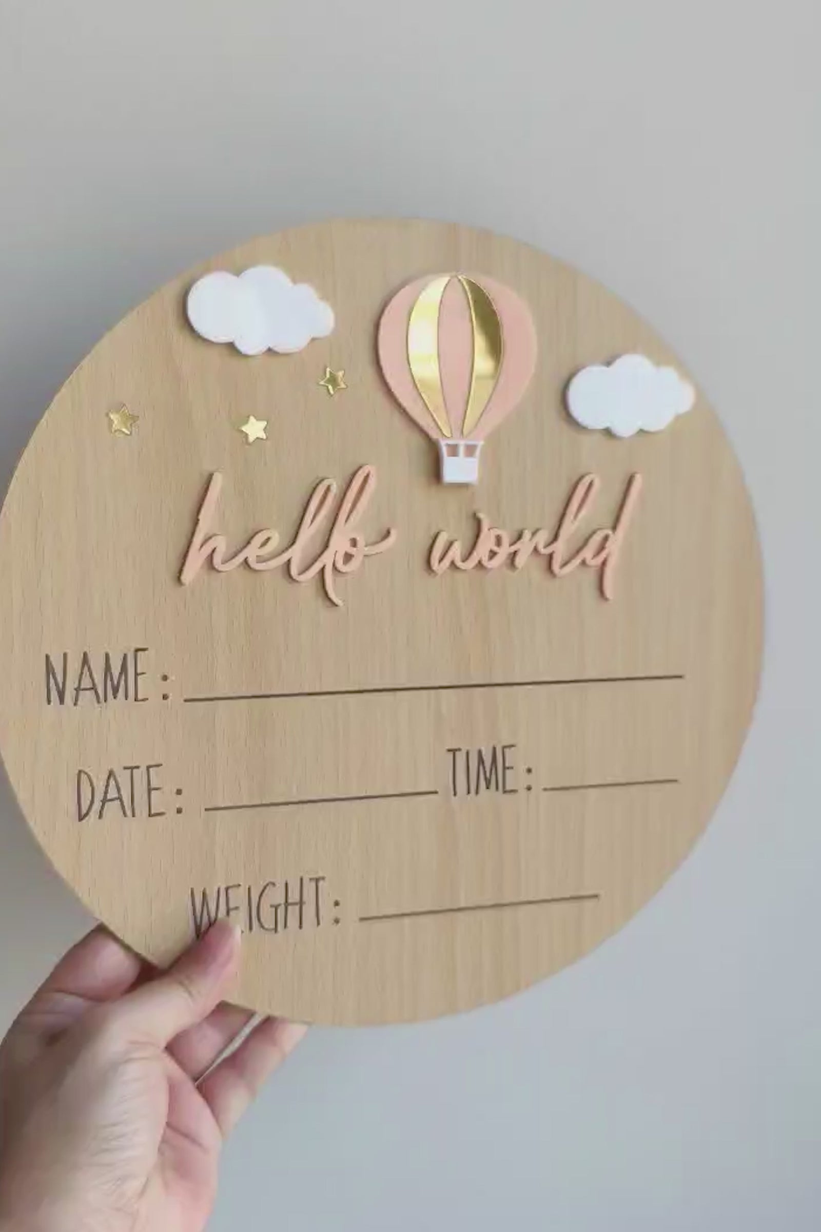 Birth Announcement Girl Plaque - 3D Balloon